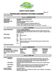 ORGANIC KITCHEN CLEANER SDS EucoClean Australia   ORGANIC KITCHEN CLEANER SDS Pdf 212x300 